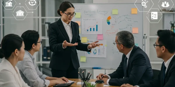 A professional business advisor in Burnaby consulting with diverse business owners from various industries